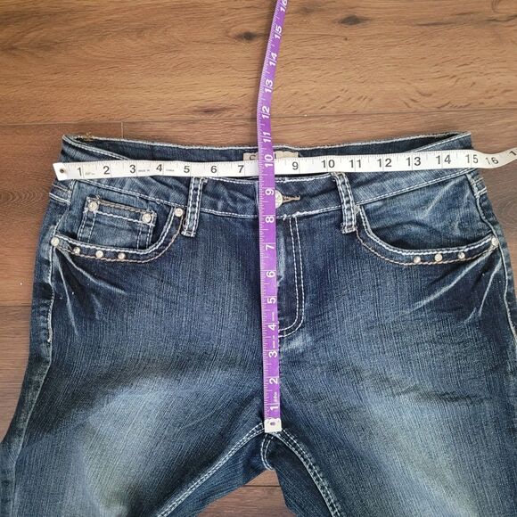 Earl Jeans Womens Size 8 Blue Bootcut Mid Rise Flap Pocket Rhinestone Denim - Picture 6 of 12